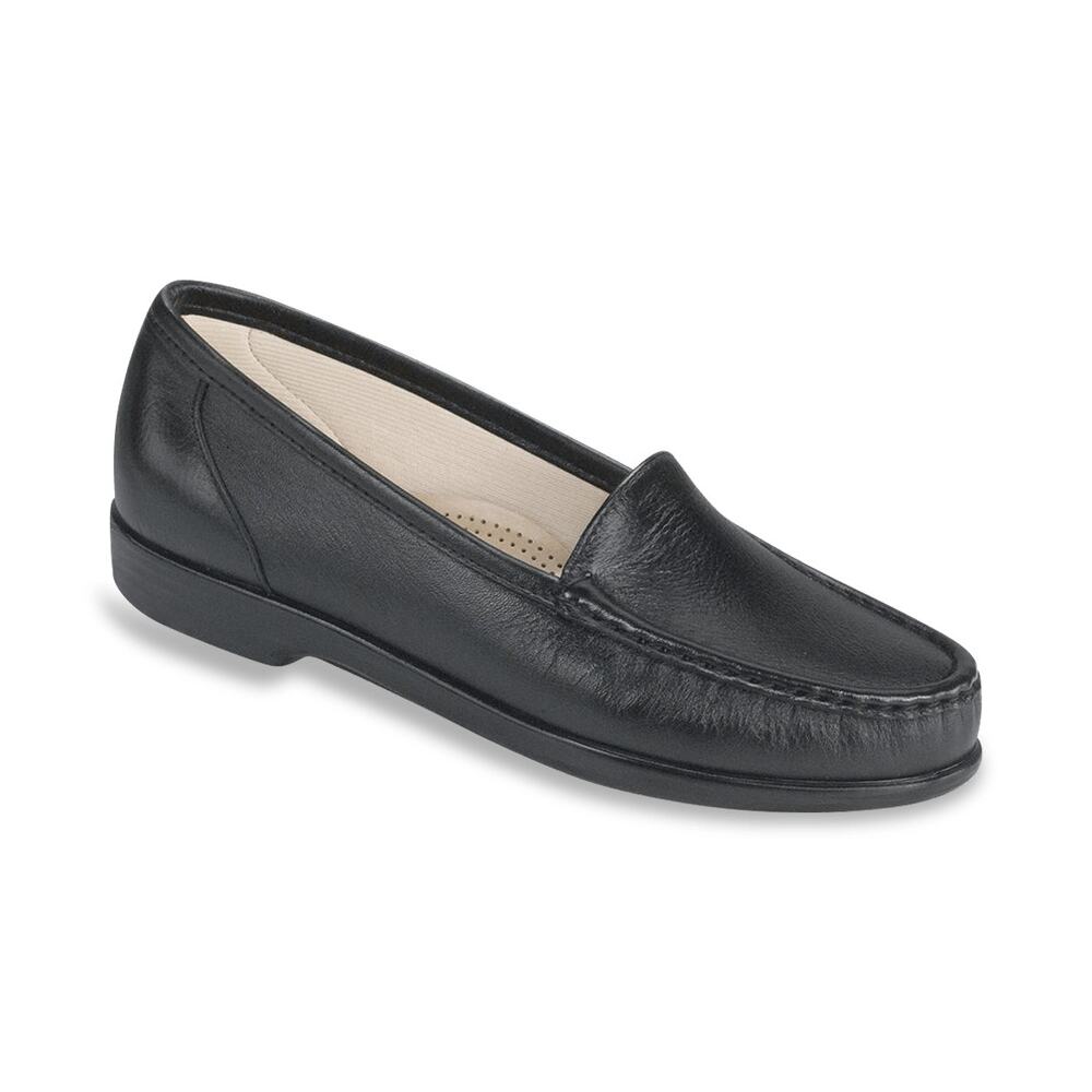 SAS Black Leather Slip-On Moccasin Loafers